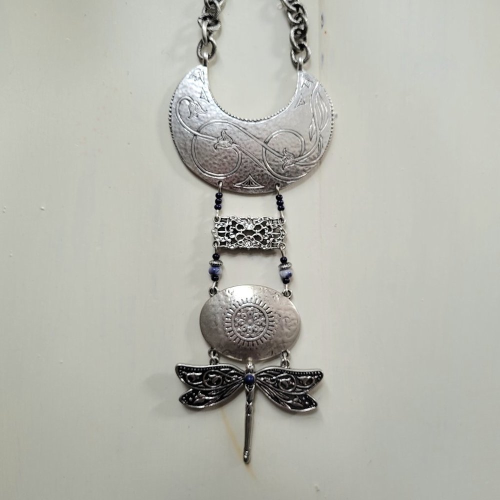 Chicos Silver Tone Multi Pendant Statement Boho N… - image 1